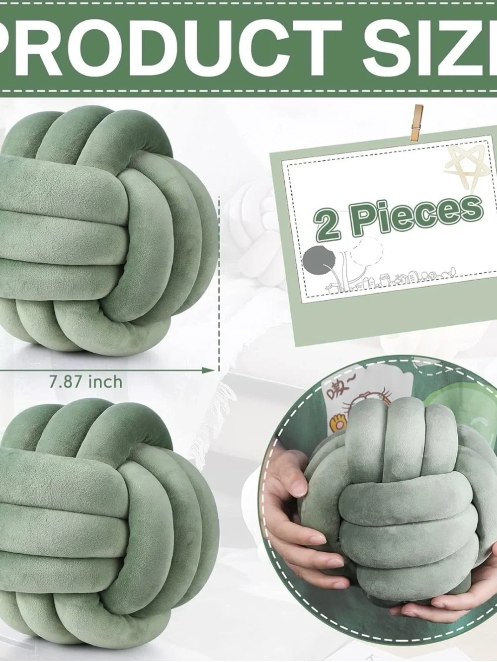 Namalu 10.6 Inches 2 Pcs Knot Pillows Decorative Throw Pillow, Dark Green